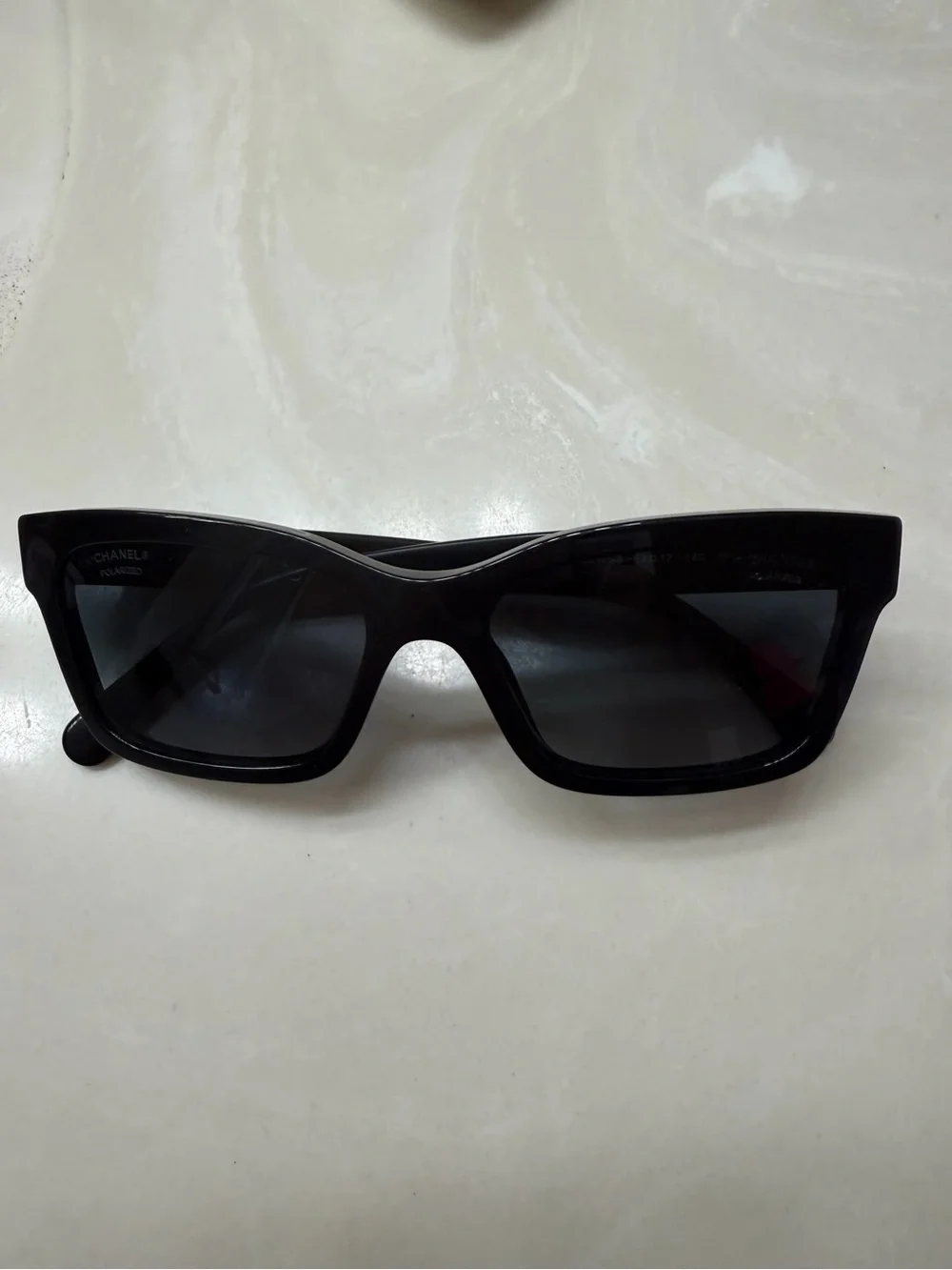 CHANEL Black Acetate Square Sunglasses with Gradient Gray Lenses